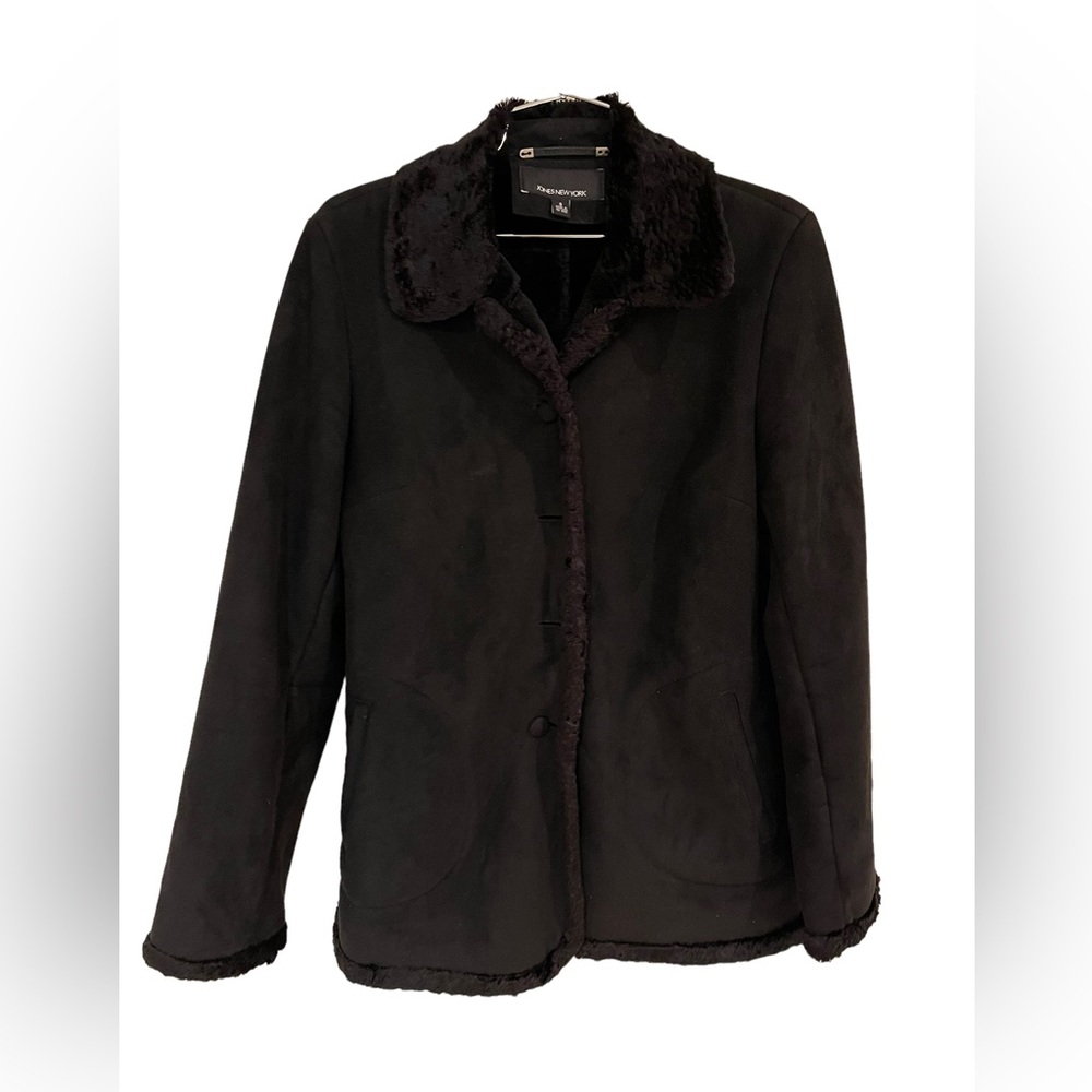 Jones New York Suede and Faux Leather Coat Jacket